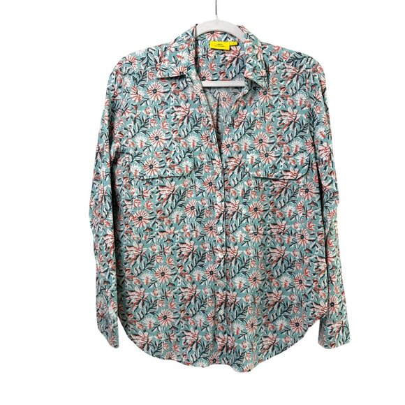Roberta Roller Rabbit Button Front Shirt Size S Blue Peach Floral Long Sleeve - Picture 1 of 10